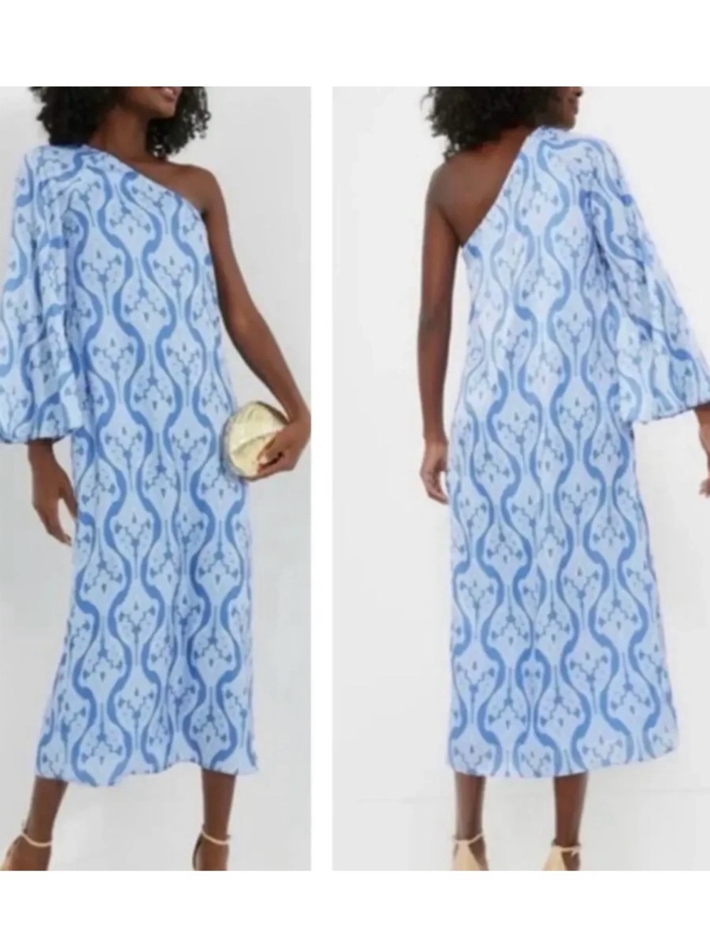 Tuckernuck Hyacinth House Luna Blue One Shoulder Satin Midi Dress Size XL